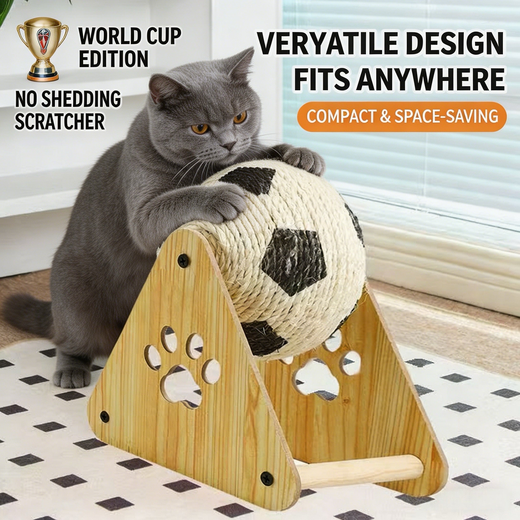 2026 World Cup Soccer Cat Scratcher | Lint-Free Sisal Cat Scratching Ball, Space-Saving Cat Toy for Indoor Cats
