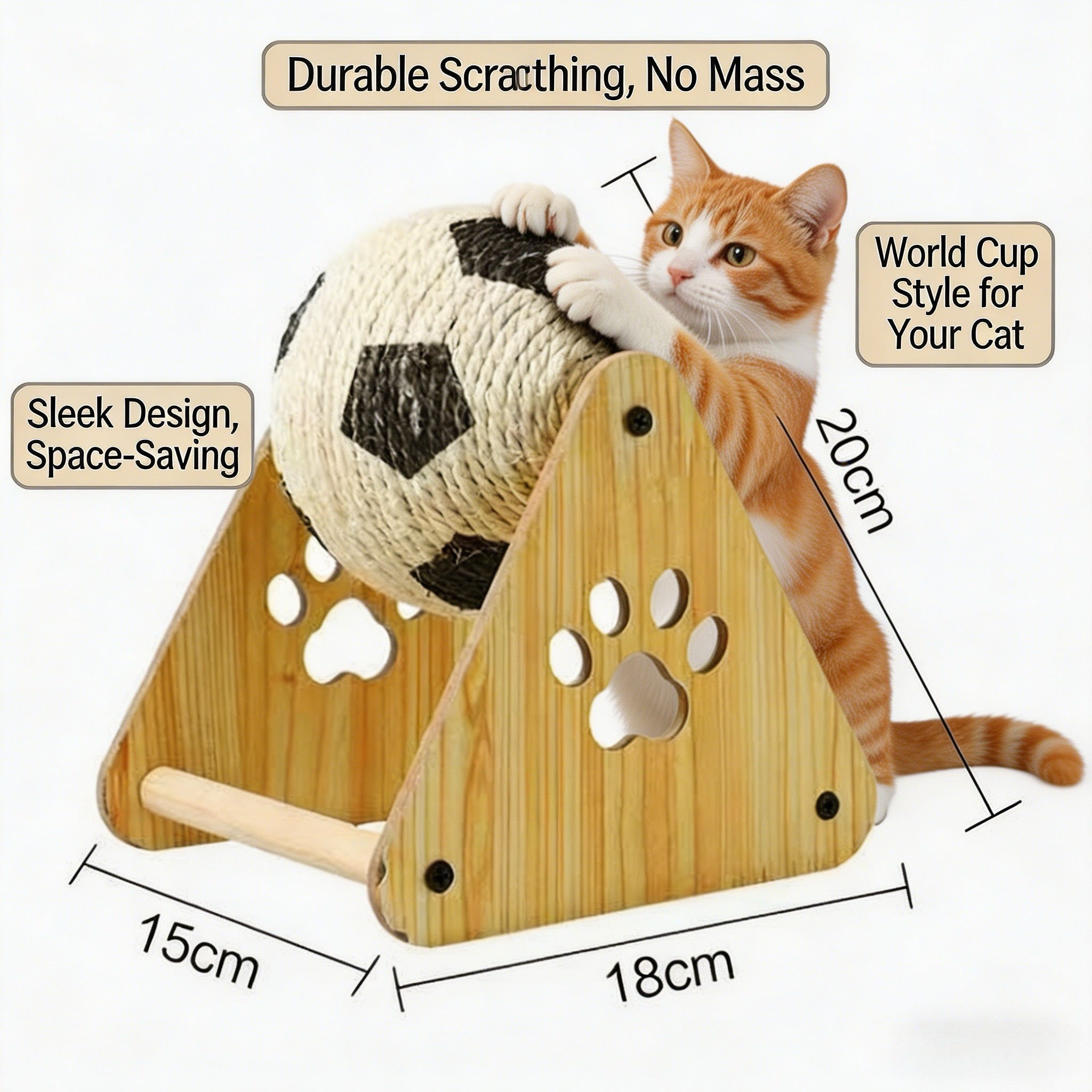 2026 World Cup Soccer Cat Scratcher | Lint-Free Sisal Cat Scratching Ball, Space-Saving Cat Toy for Indoor Cats