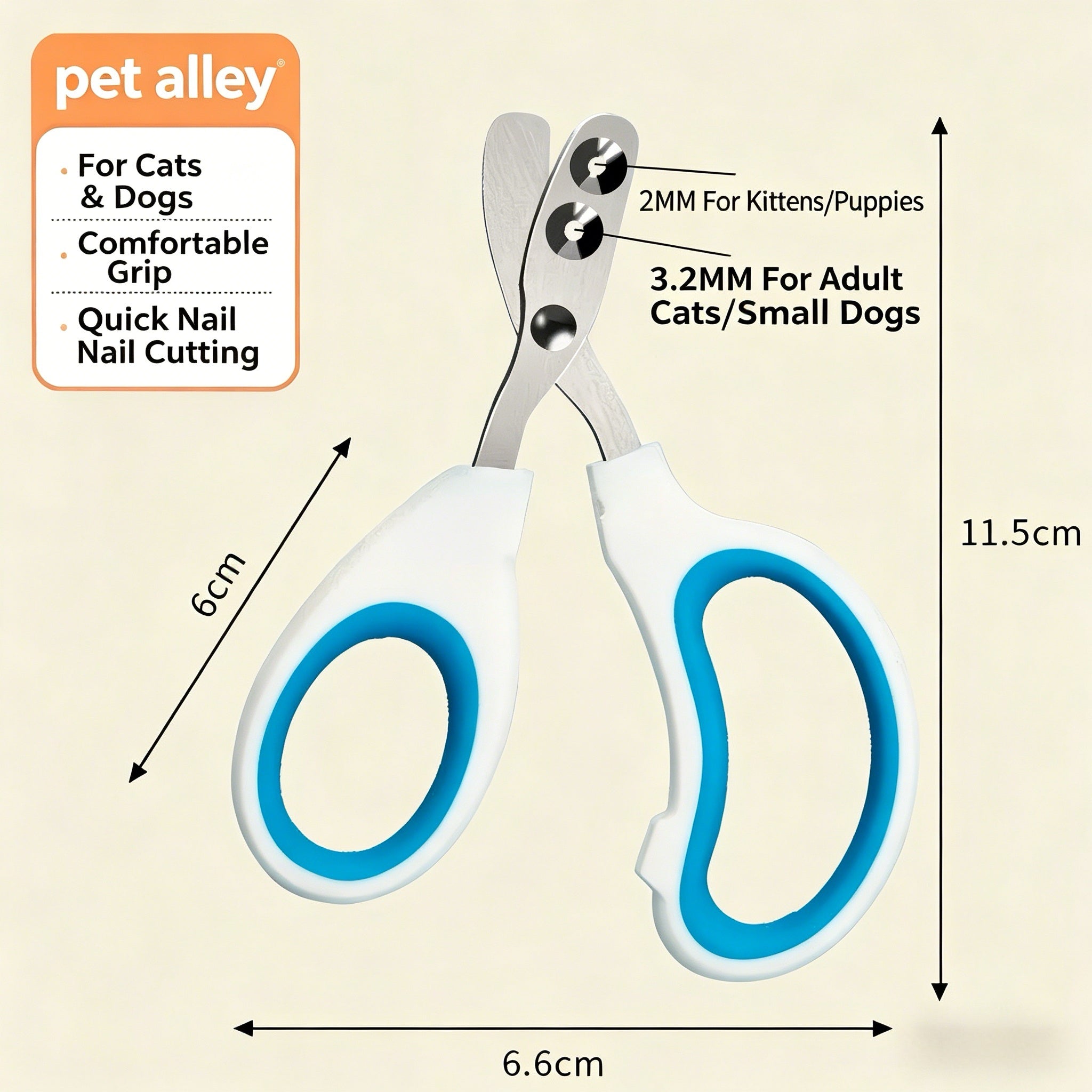 Pet Alley Dual-Size Pet Nail Clippers for Cats & Small Dogs, Sharp Stainless Steel Guillotine Claw Trimmer with Safety Guard, Ergonomic Grooming Tool for Easy Nail Trimming