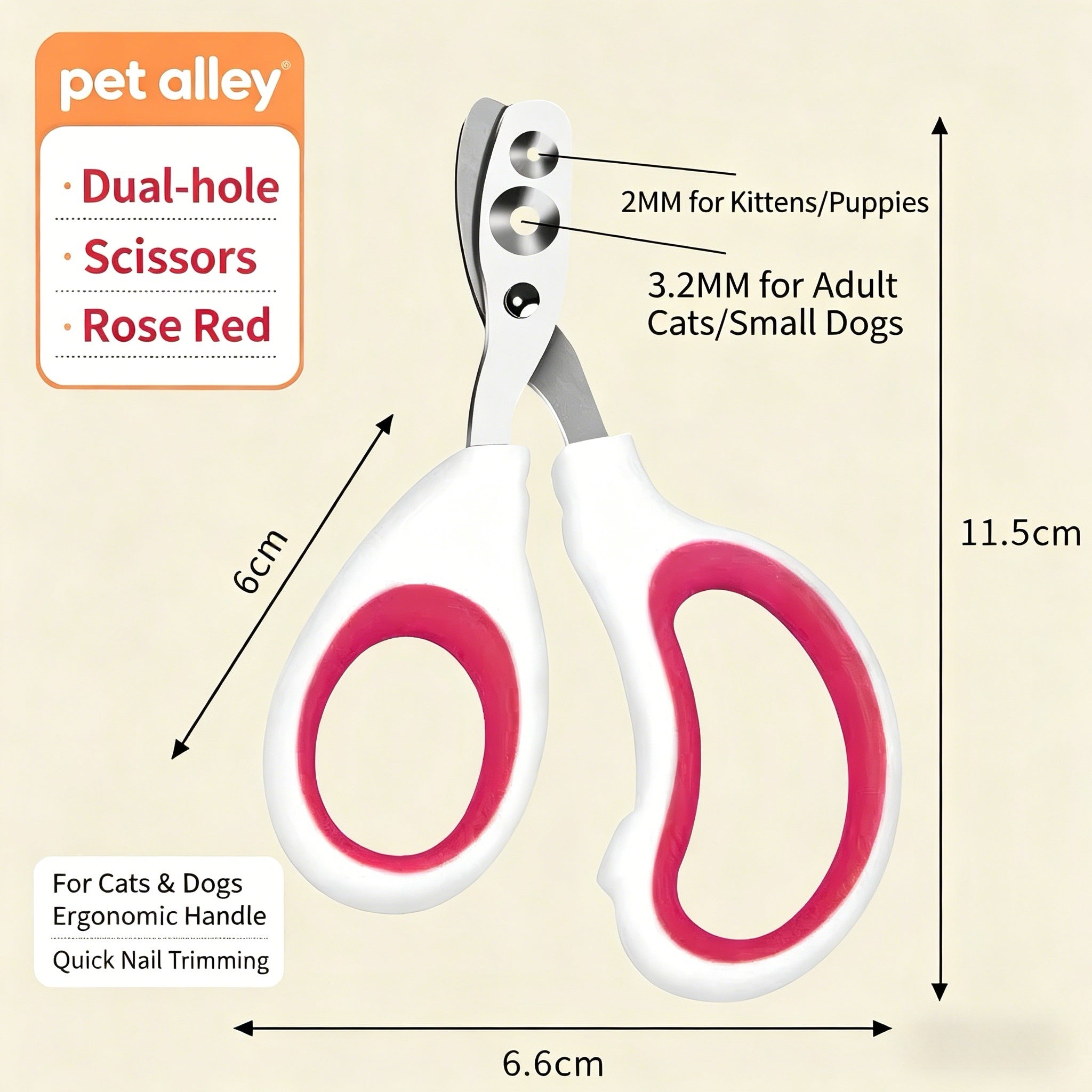 Pet Alley Dual-Size Pet Nail Clippers for Cats & Small Dogs, Sharp Stainless Steel Guillotine Claw Trimmer with Safety Guard, Ergonomic Grooming Tool for Easy Nail Trimming