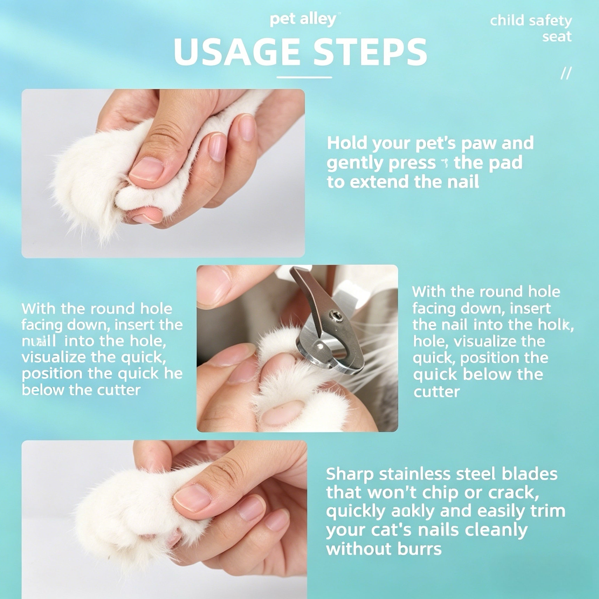 Pet Alley Dual-Size Pet Nail Clippers for Cats & Small Dogs, Sharp Stainless Steel Guillotine Claw Trimmer with Safety Guard, Ergonomic Grooming Tool for Easy Nail Trimming