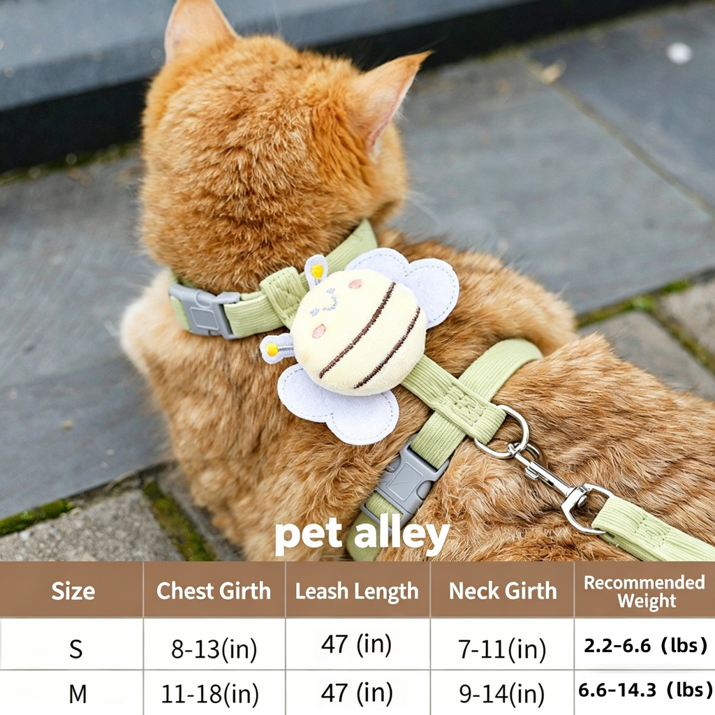 Viral Cute Bee Cat Harness and Leash Set, Escape Proof Cat Walking Jacket, Adjustable Soft Corduroy Pet Harness for Kitten and Small Cat