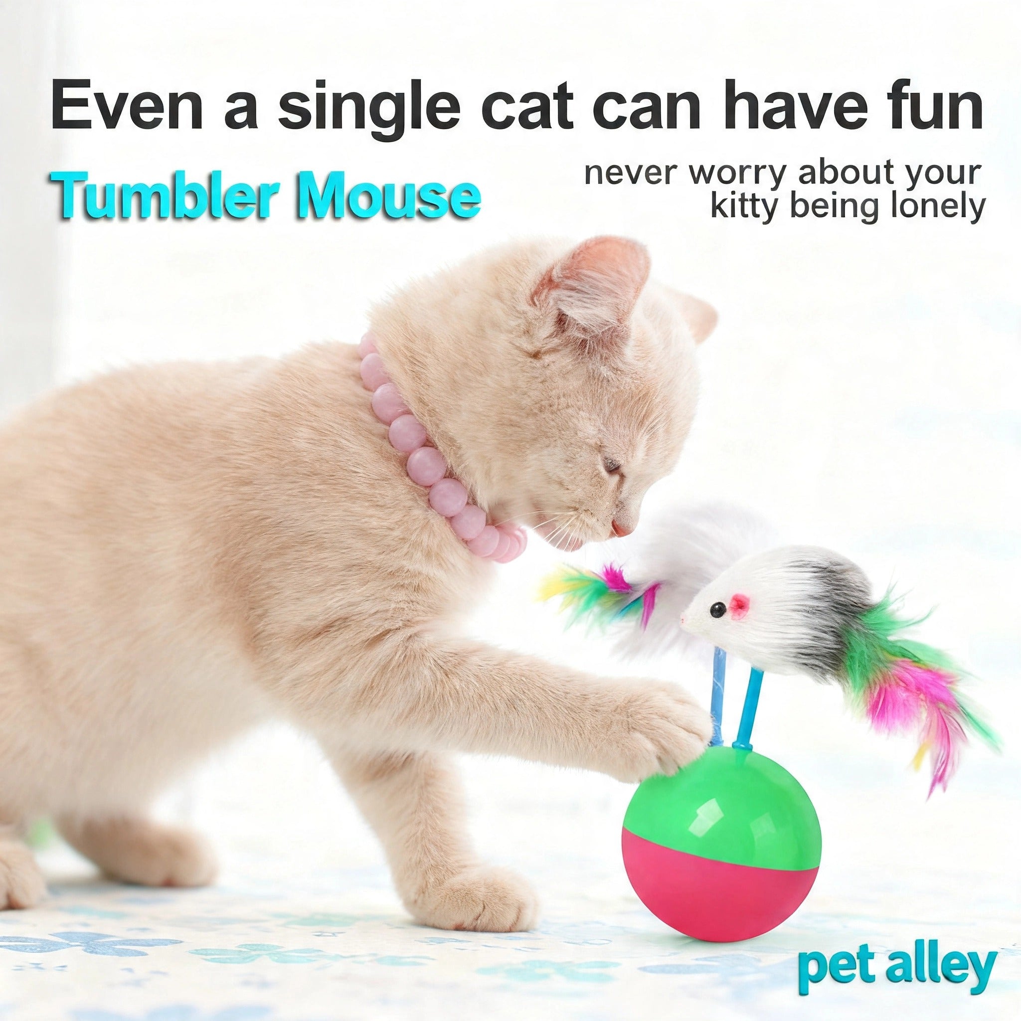 Pet Alley Tumbler Cat Toy, Interactive Feather Mouse Roly-Poly Cat Toy, Durable Kitten Teaser Toy for Bored Indoor Cats, Engaging Cat Exercise Toy for Kitten & Adult Cats