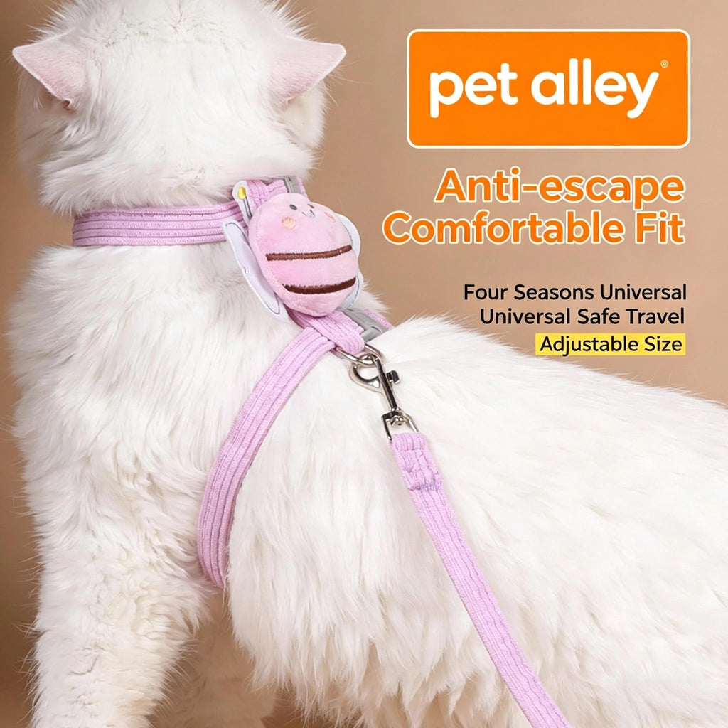 Viral Cute Bee Cat Harness and Leash Set, Escape Proof Cat Walking Jacket, Adjustable Soft Corduroy Pet Harness for Kitten and Small Cat