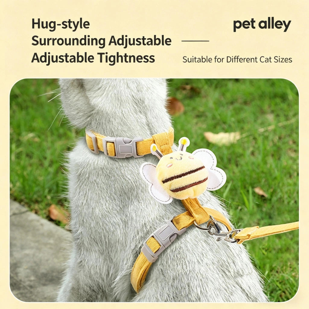 Viral Cute Bee Cat Harness and Leash Set, Escape Proof Cat Walking Jacket, Adjustable Soft Corduroy Pet Harness for Kitten and Small Cat