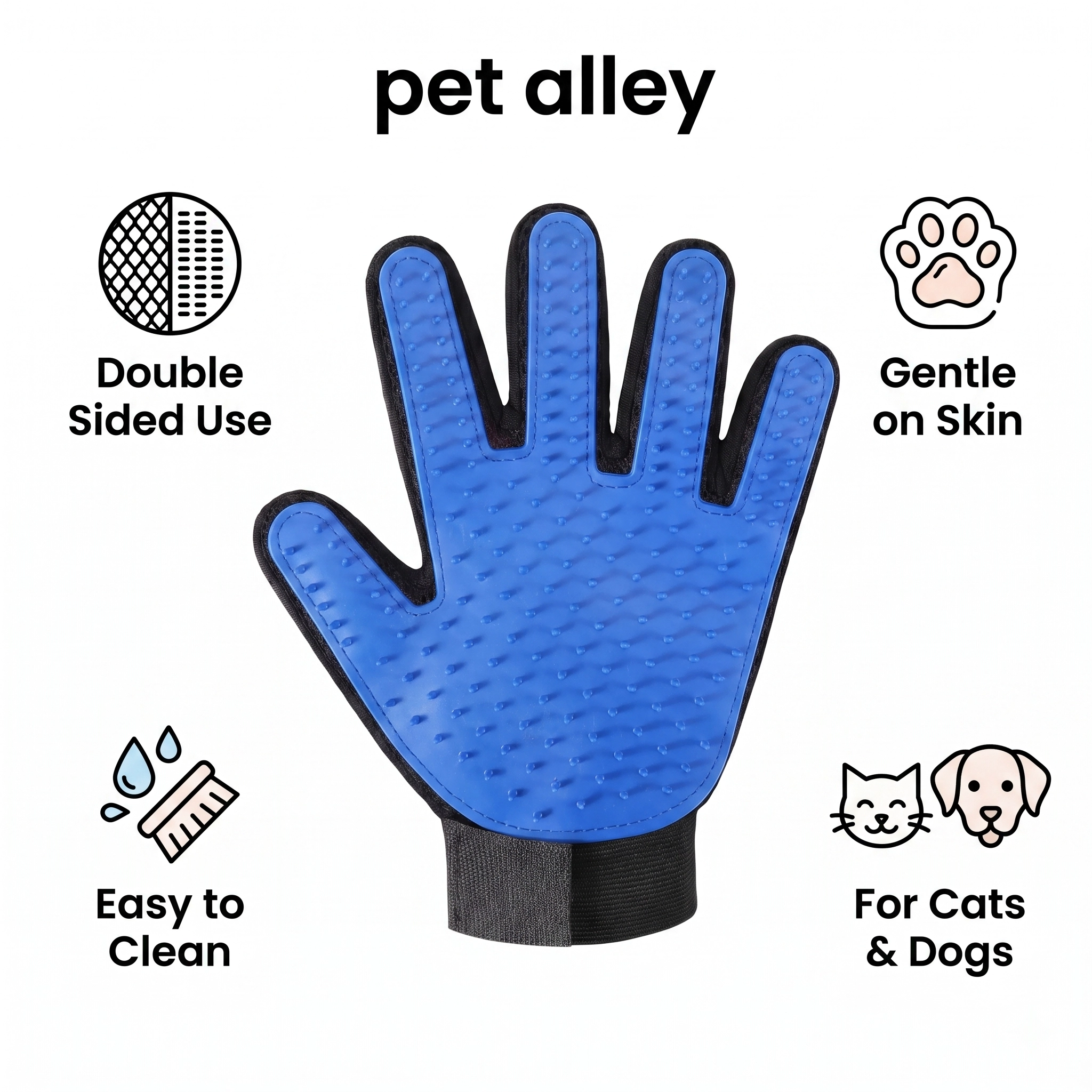 Dual Sided Pet Grooming Glove, Deshedding Massage Cat Glove Brush, Gentle Hair Remover Bathing Bubble Scrubber Glove for Cats & Small Dogs