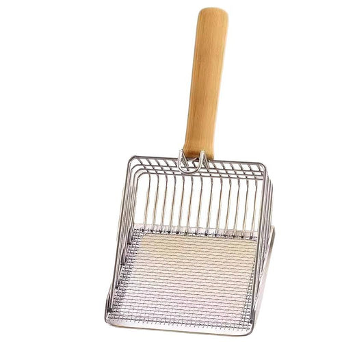 Pet Alley Dual-Mesh Metal Cat Litter Scooper, Heavy-Duty Stainless Steel Sifter Litter Box Scoop with Wooden Handle, Fast Sifting Litter Cleaner for All Cat Litter Types, Anti-Corrosion & Non-Stick