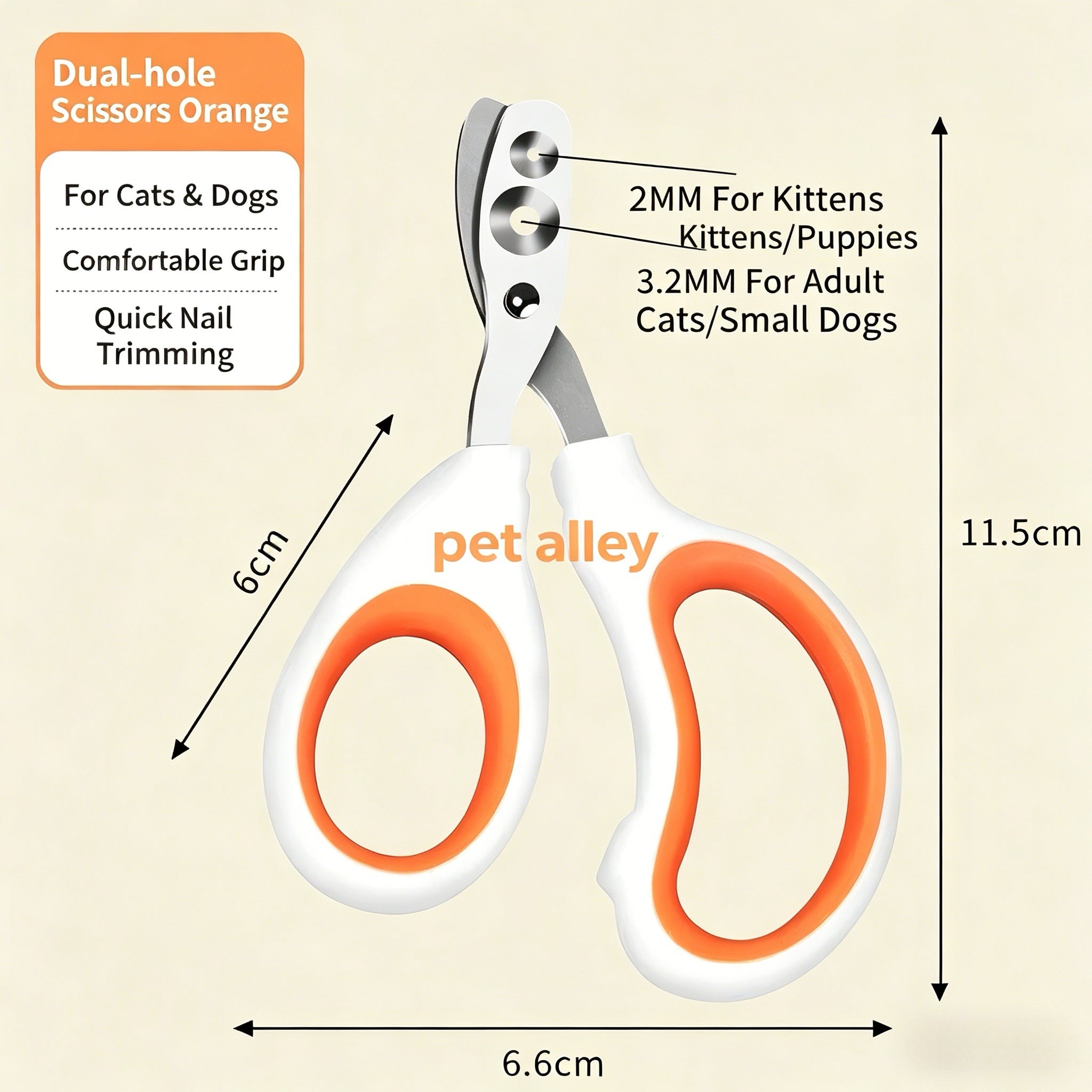 Pet Alley Dual-Size Pet Nail Clippers for Cats & Small Dogs, Sharp Stainless Steel Guillotine Claw Trimmer with Safety Guard, Ergonomic Grooming Tool for Easy Nail Trimming