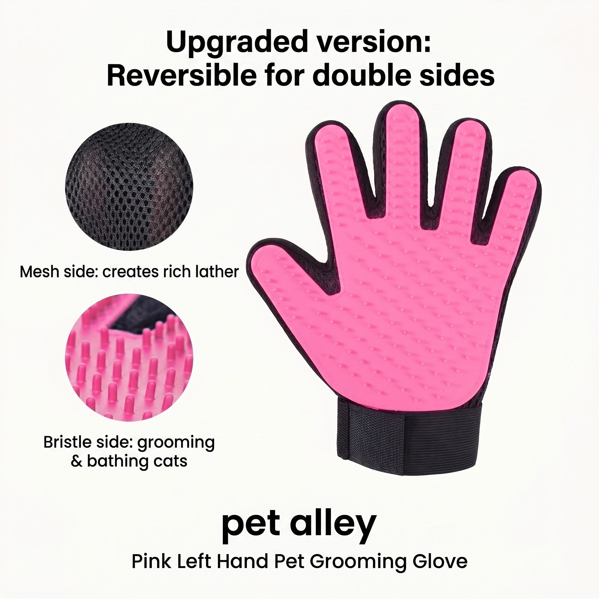 Dual Sided Pet Grooming Glove, Deshedding Massage Cat Glove Brush, Gentle Hair Remover Bathing Bubble Scrubber Glove for Cats & Small Dogs