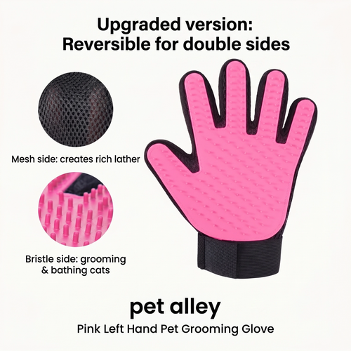 Dual Sided Pet Grooming Glove, Deshedding Massage Cat Glove Brush, Gentle Hair Remover Bathing Bubble Scrubber Glove for Cats & Small Dogs