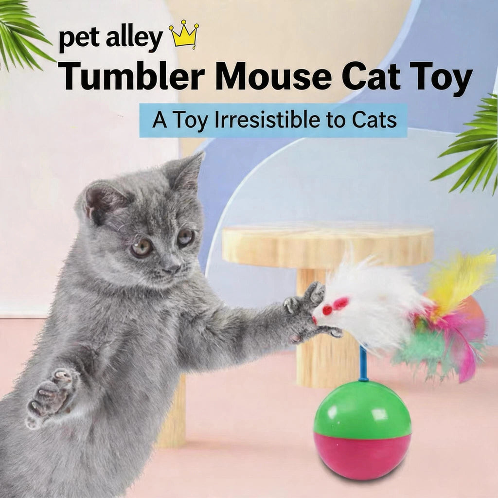 Pet Alley Tumbler Cat Toy, Interactive Feather Mouse Roly-Poly Cat Toy, Durable Kitten Teaser Toy for Bored Indoor Cats, Engaging Cat Exercise Toy for Kitten & Adult Cats